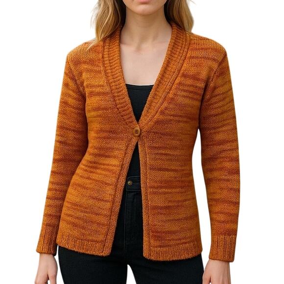 Nine West Boho Western Pumpkin Spice Orange Shawl Collar Cardigan Medium NWT - Picture 1 of 14